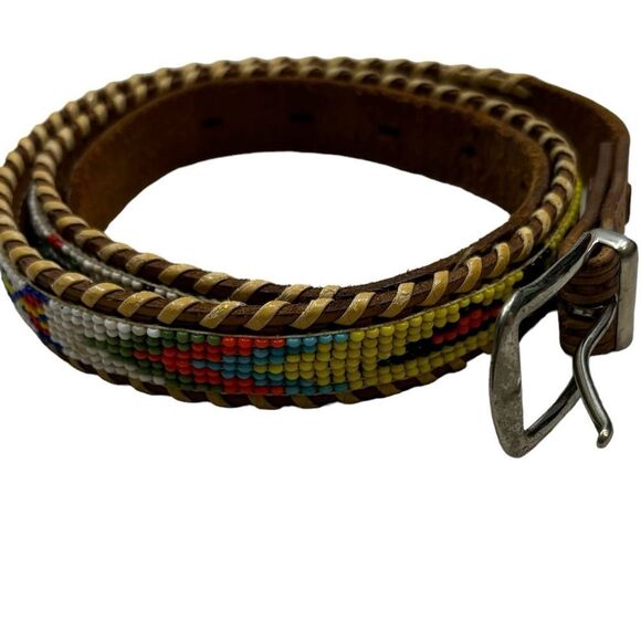 Vintage Leather and Bead‎ Native American Style Belt Size 34 - Picture 9 of 12
